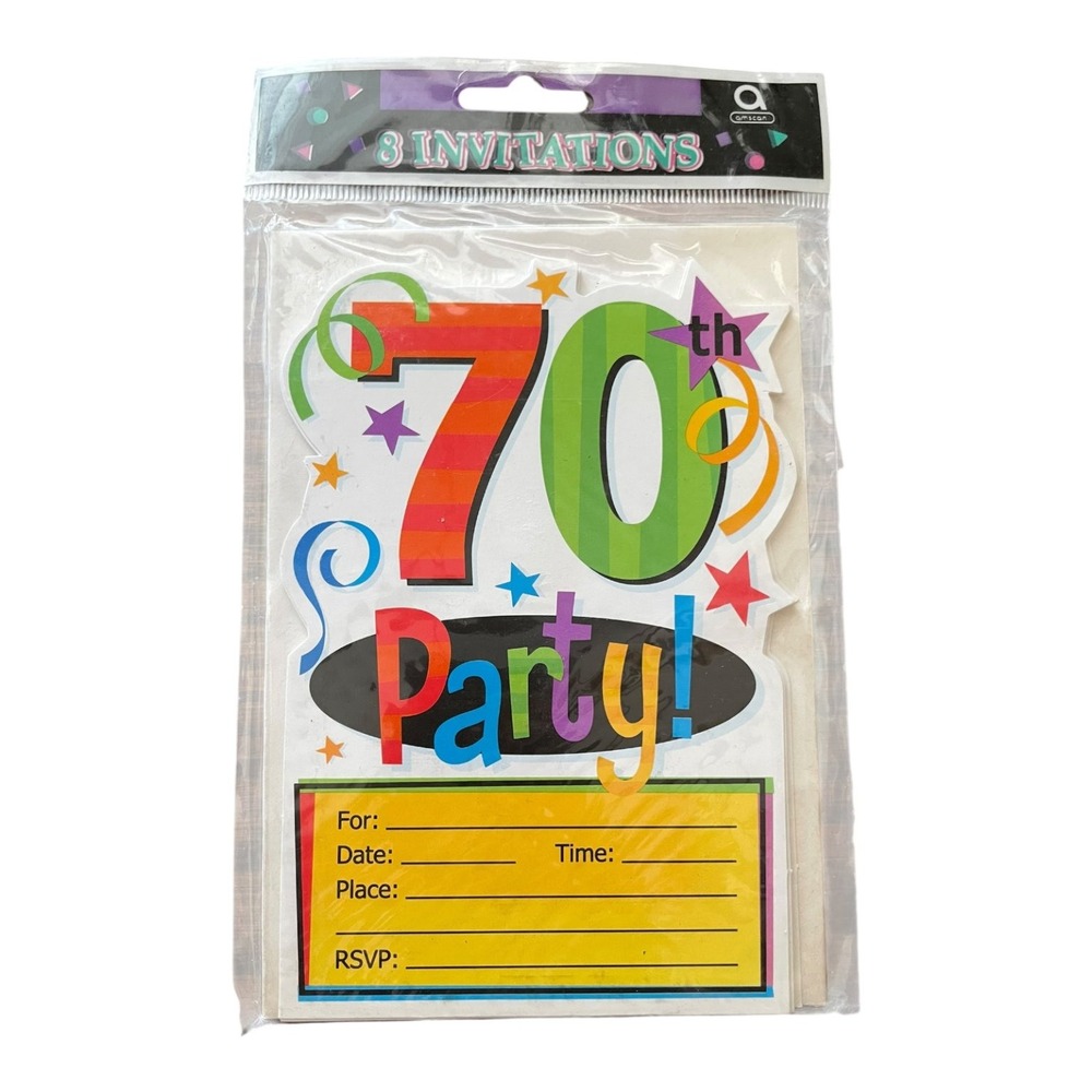 Amscan 70th Birthday Party Invitations with Envelopes 8 Count Set Celebration